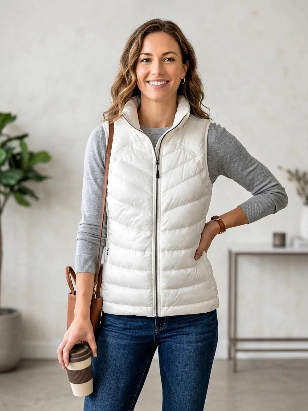 Tangerine White Quilted Lightweight Puffer Vest Size Small